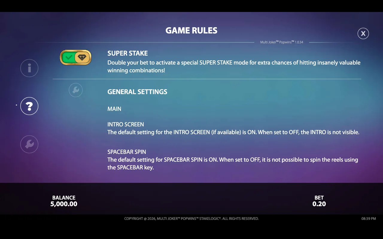 Game rules — Multi Joker Popwins