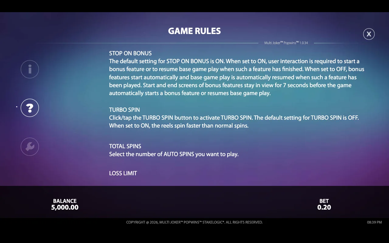 Game rules — Multi Joker Popwins