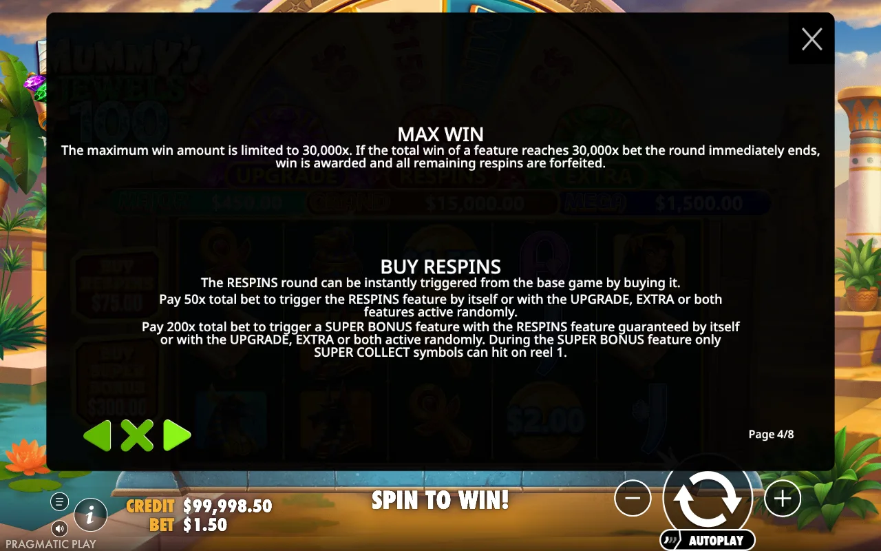 Max win — Mummy's Jewels 100