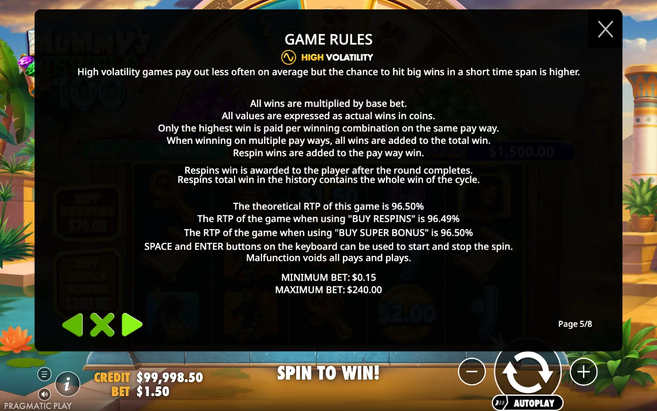 Game rules — Mummy's Jewels 100