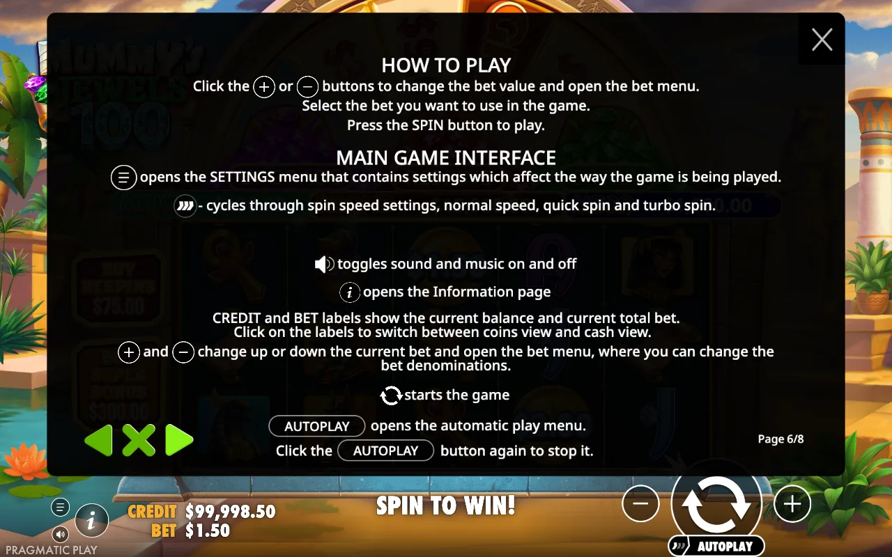 How to play — Mummy's Jewels 100