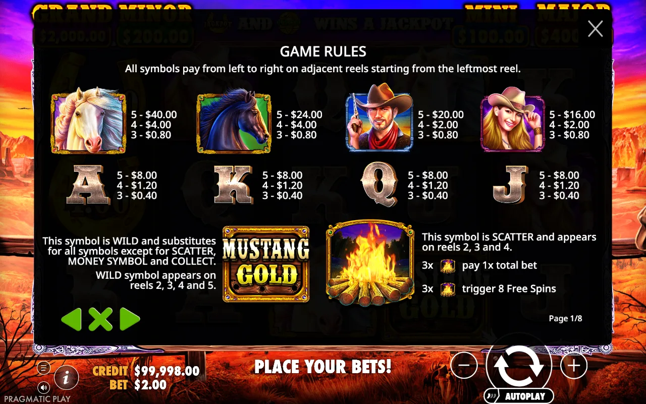 Game rules — Mustang Gold
