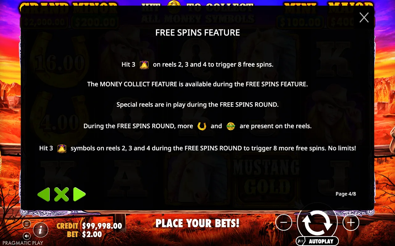 Free spins feature — Mustang Gold