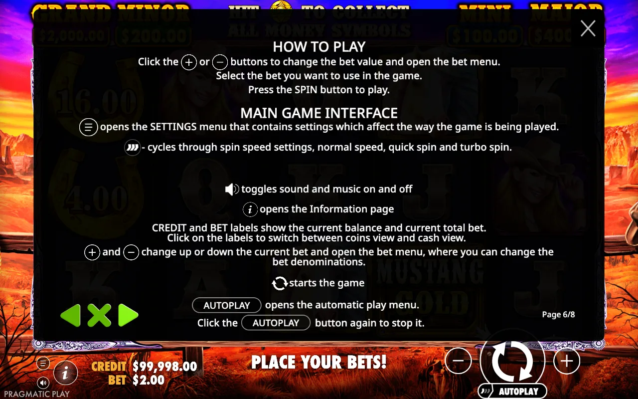 How to play — Mustang Gold