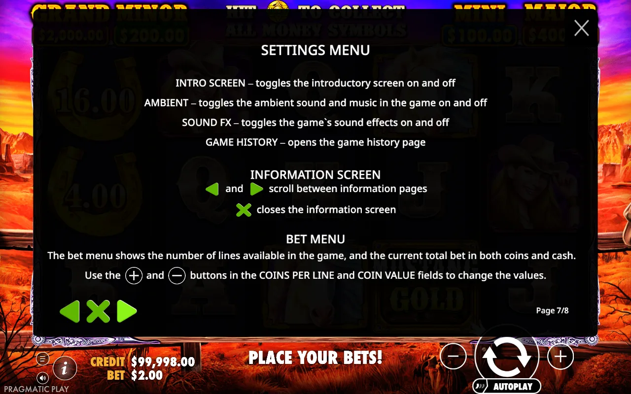 Settings menu — Mustang Gold
