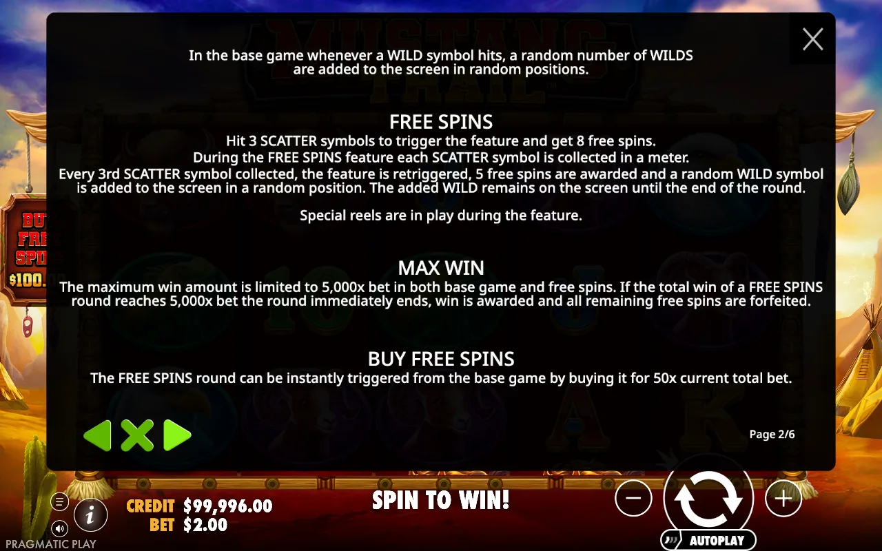 Free spins — Mustang Trail