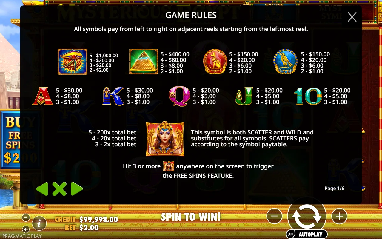 Game rules, page 1 — Mysterious Egypt