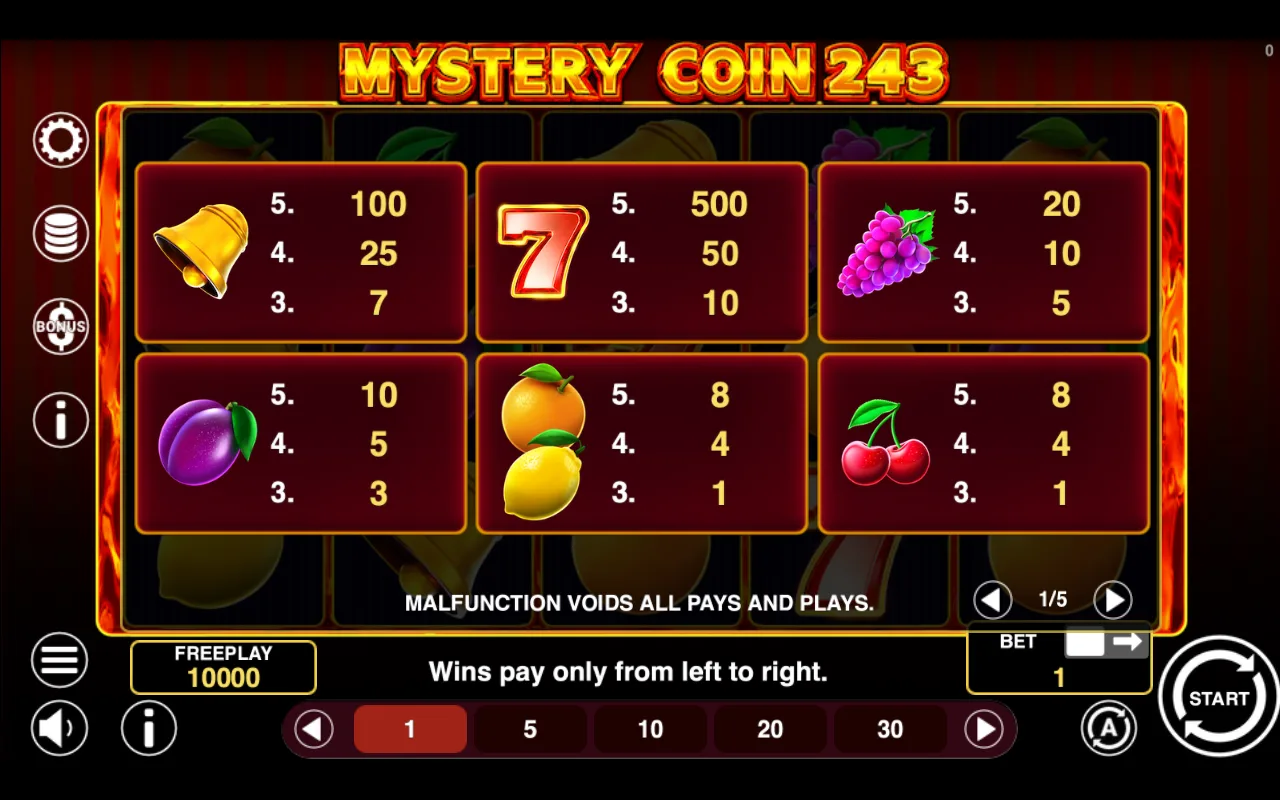 Game rules, page 1 — Mystery Coin 243