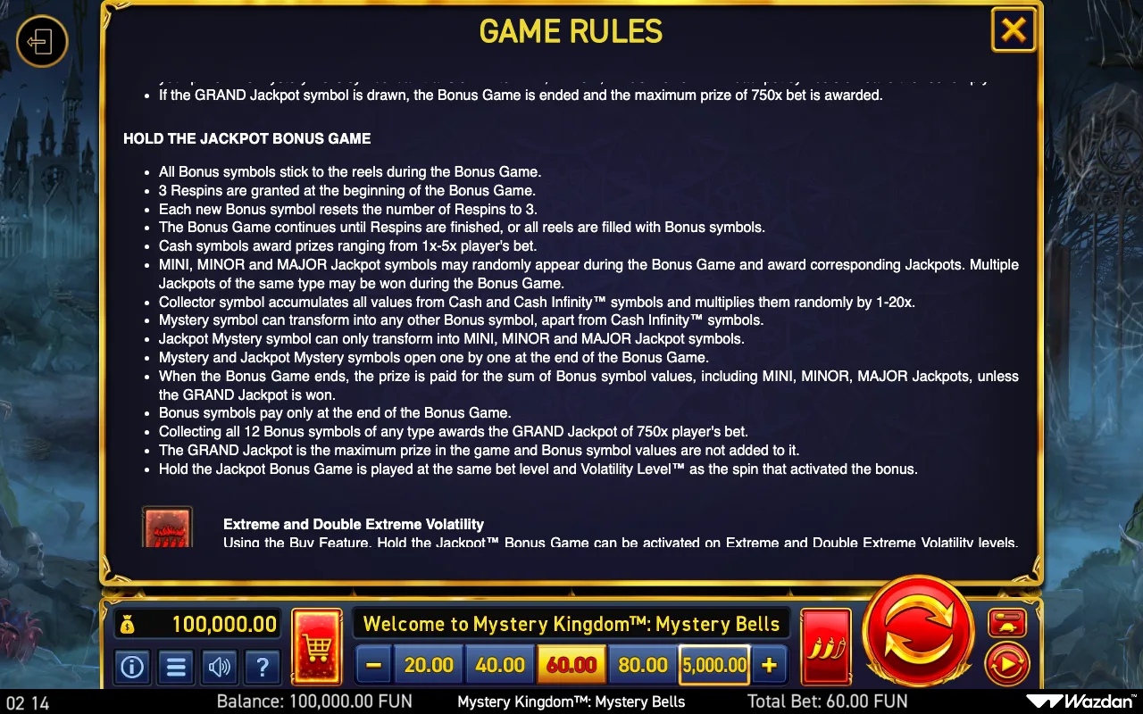 Hold the jackpot bonus game — Mystery Kingdom Mystery Bells
