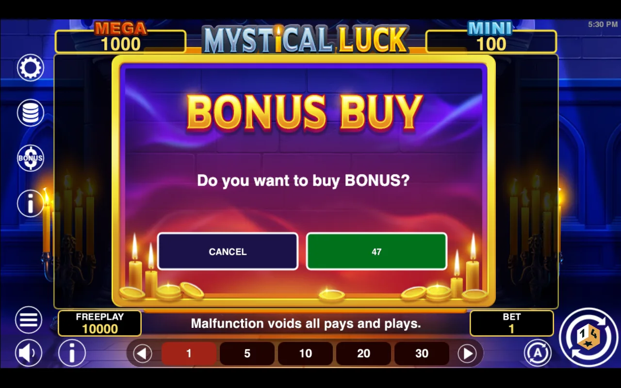 Buying the feature — Mystical Luck Hold And Win