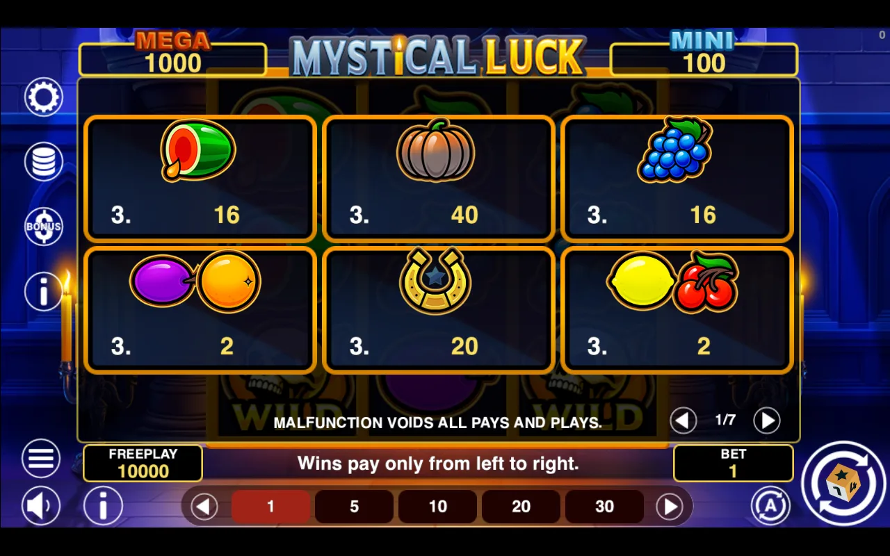 Game rules, page 1 — Mystical Luck Hold And Win