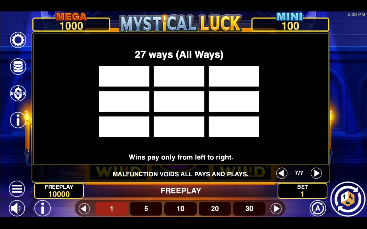 Game rules, page 7 — Mystical Luck Hold And Win