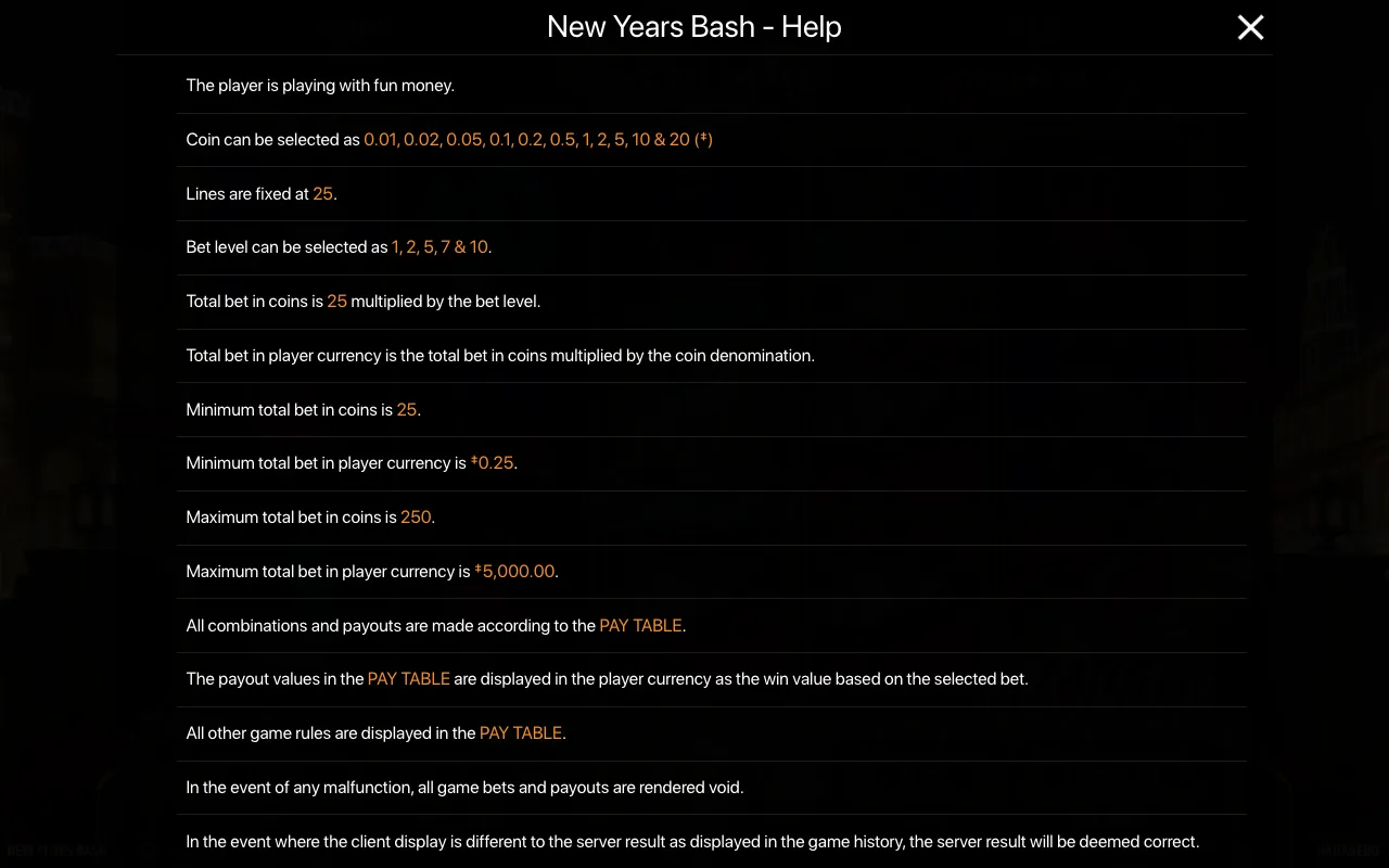 Règles du jeu, page 1 — New Years Bash