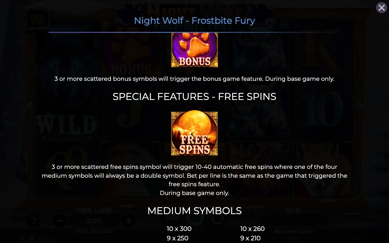 Special features - free spins — Night Wolf Frostbite Fury