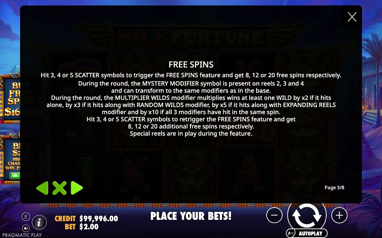 Free spins — Nile Fortune