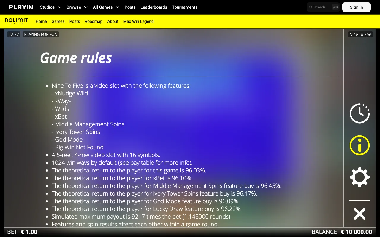 Game rules, page 1 — Nine To Five