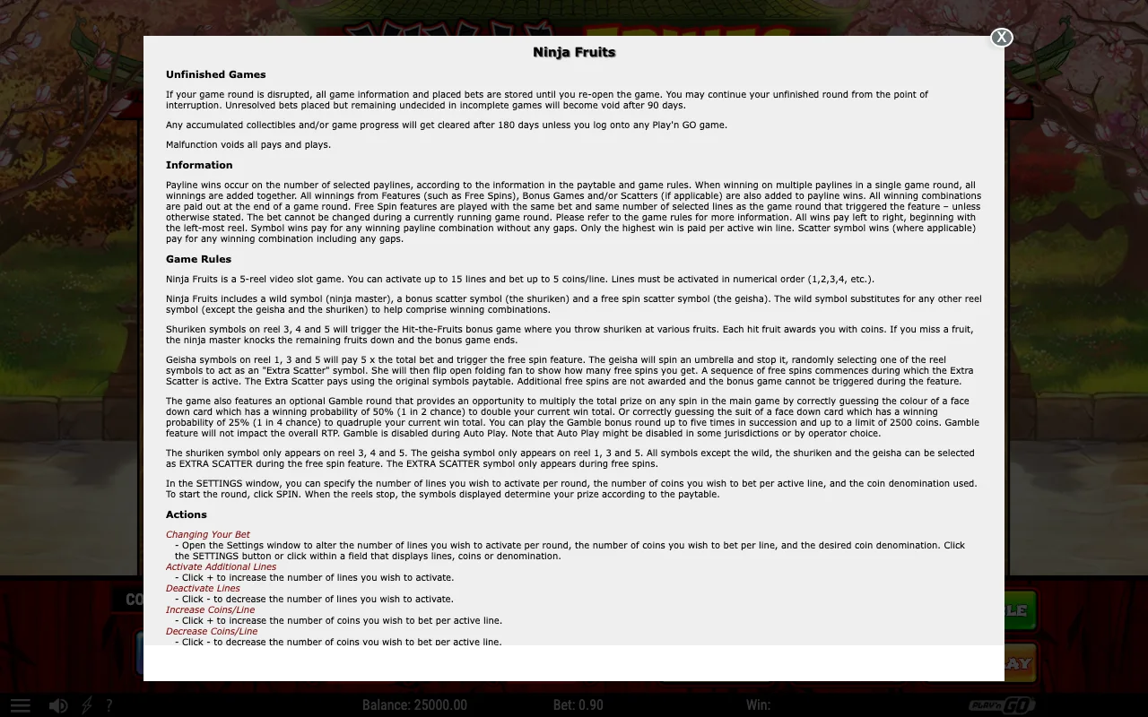 Game rules, page 1 — Ninja Fruits
