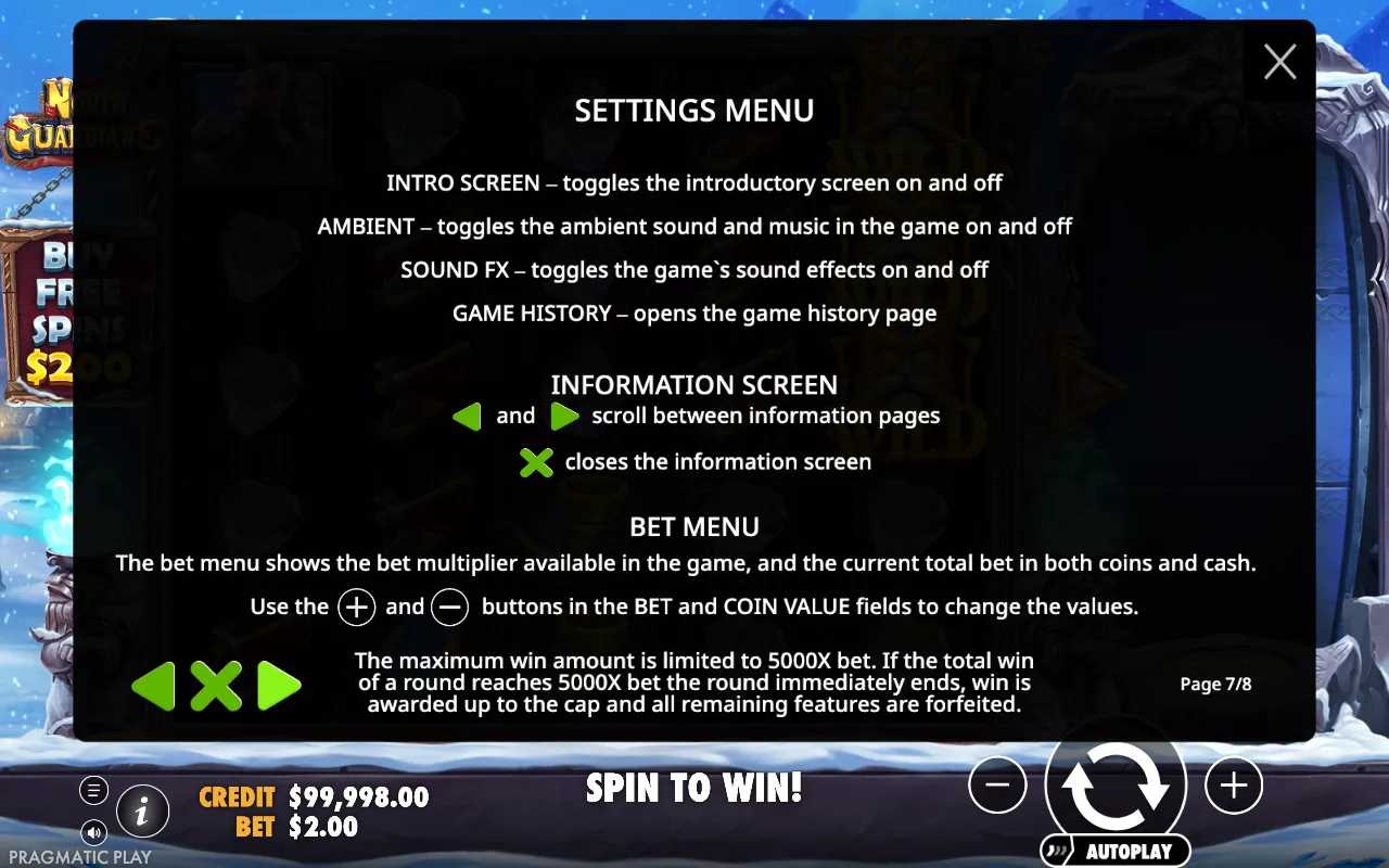 Settings menu — North Guardians