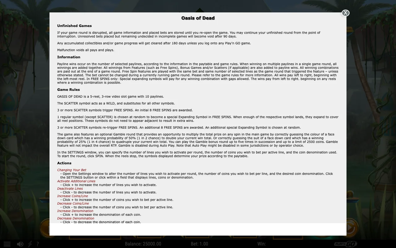 Game rules, page 1 — Oasis of Dead