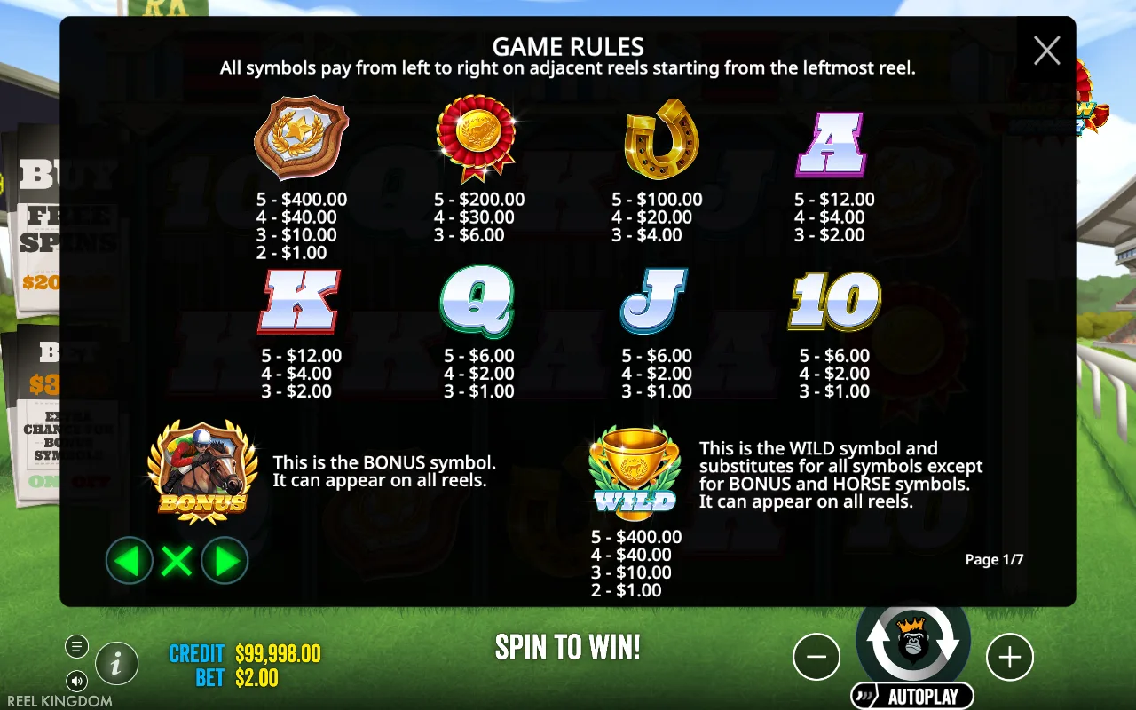 Game rules, page 1 — Odds on Winner