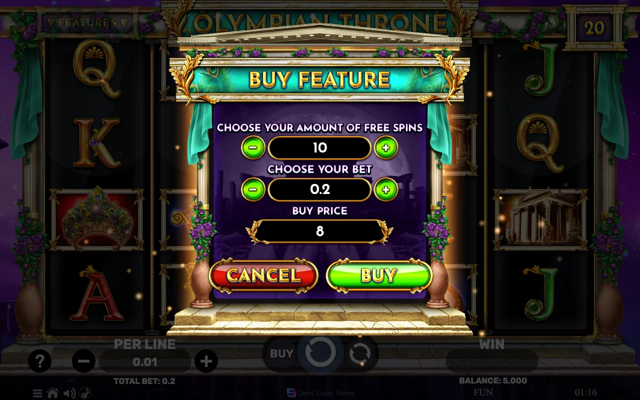 Buying the feature — Olympian Throne