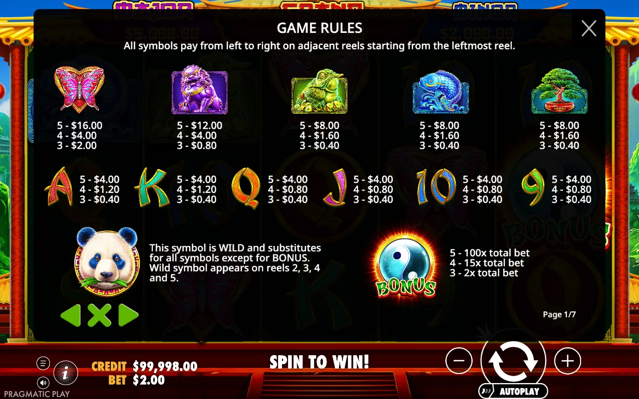 Game rules, page 1 — Panda Fortune 2