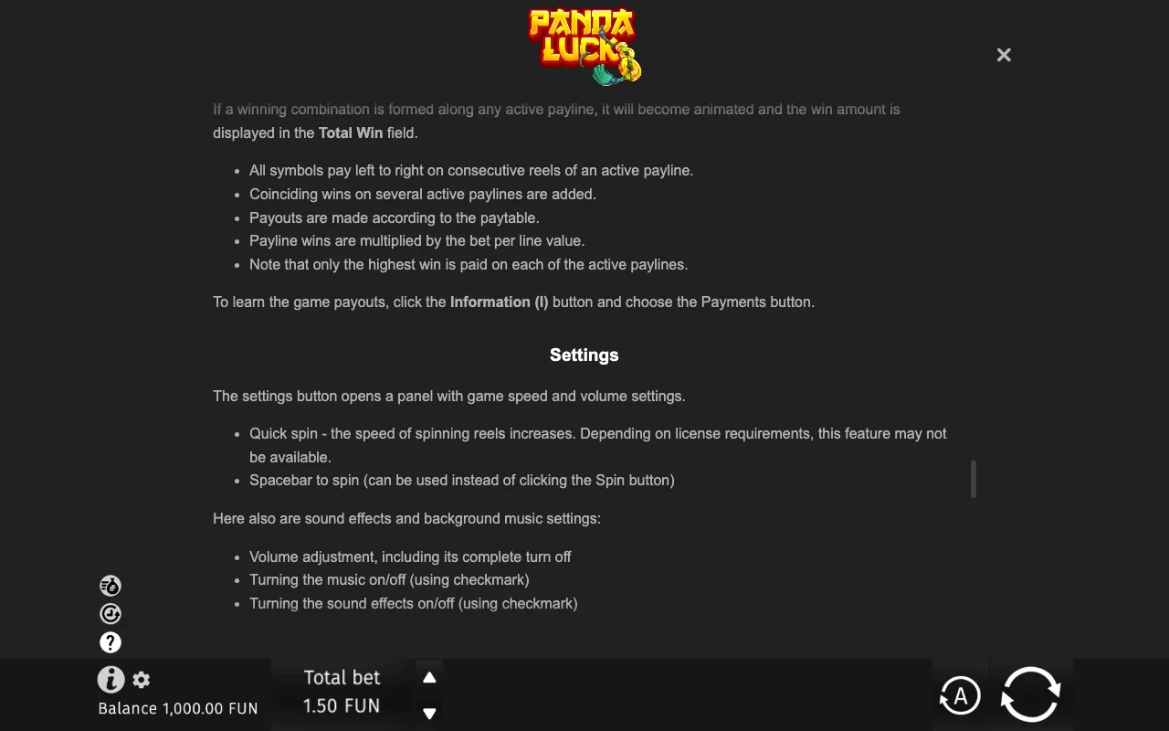 Game rules, page 6 — Panda Luck