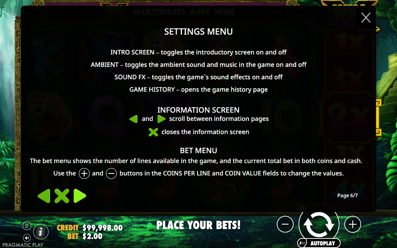 Settings menu — Panther Queen
