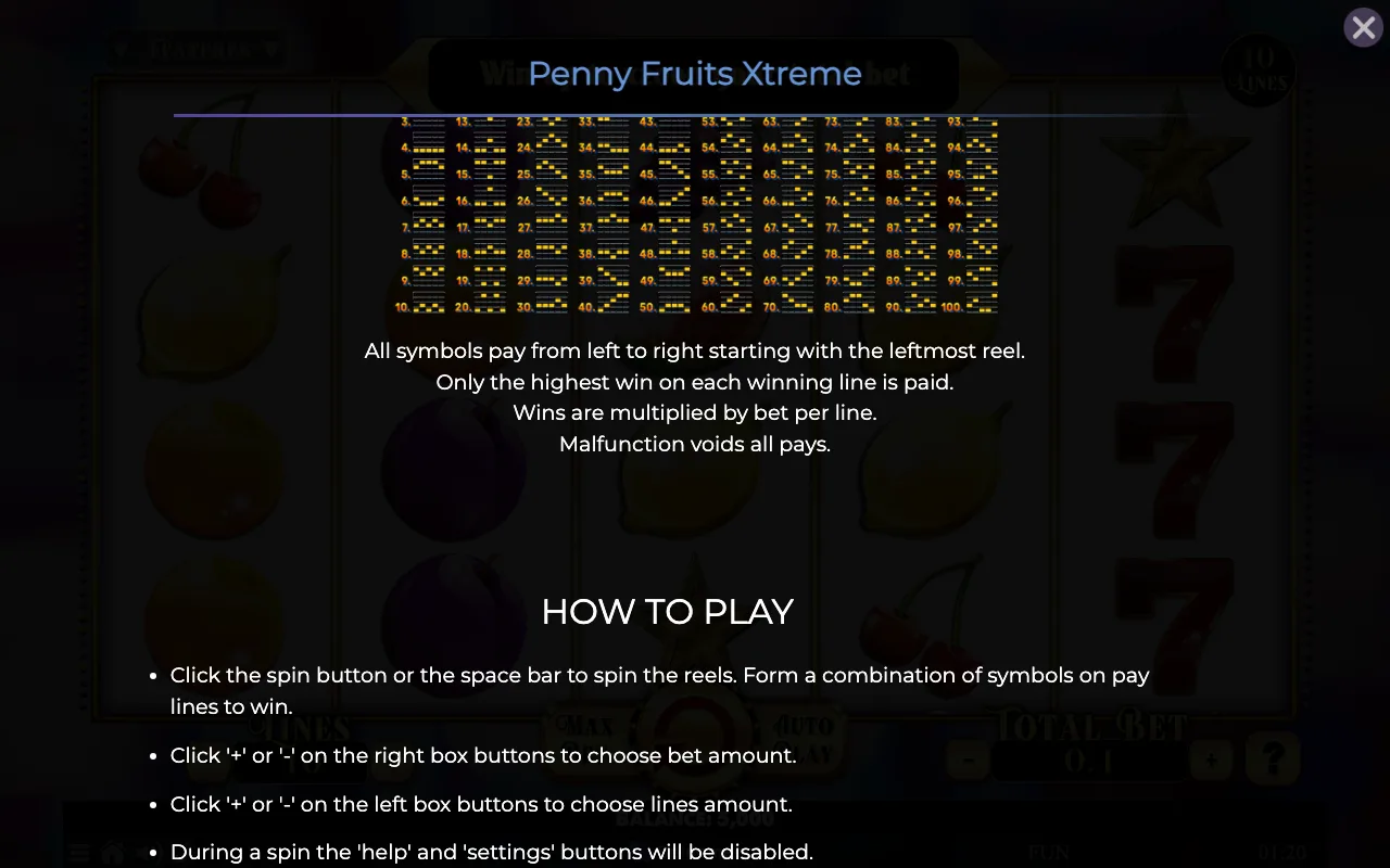 Game rules, page 3 — Penny Fruits Xtreme