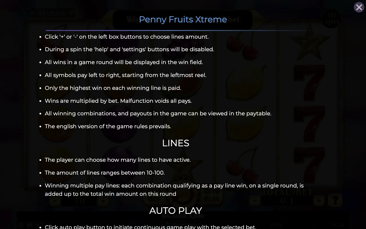 Game rules, page 4 — Penny Fruits Xtreme