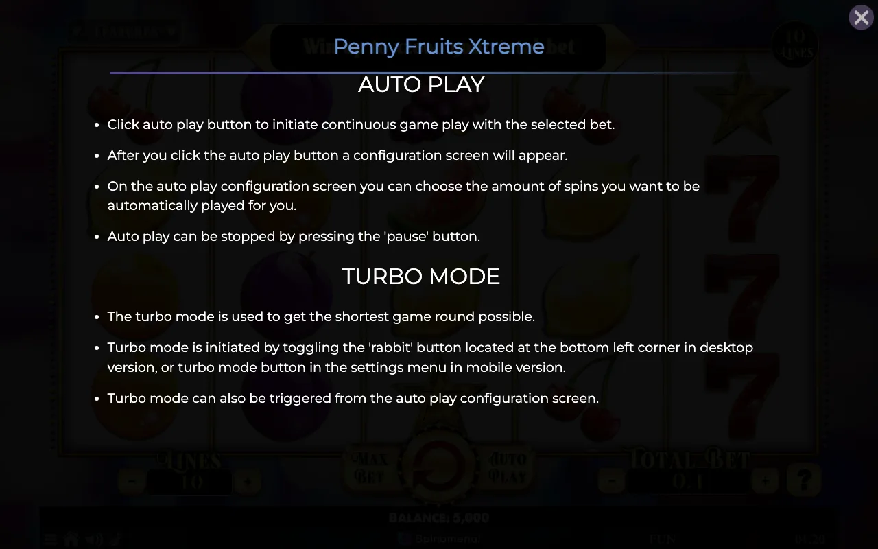 Game rules, page 5 — Penny Fruits Xtreme