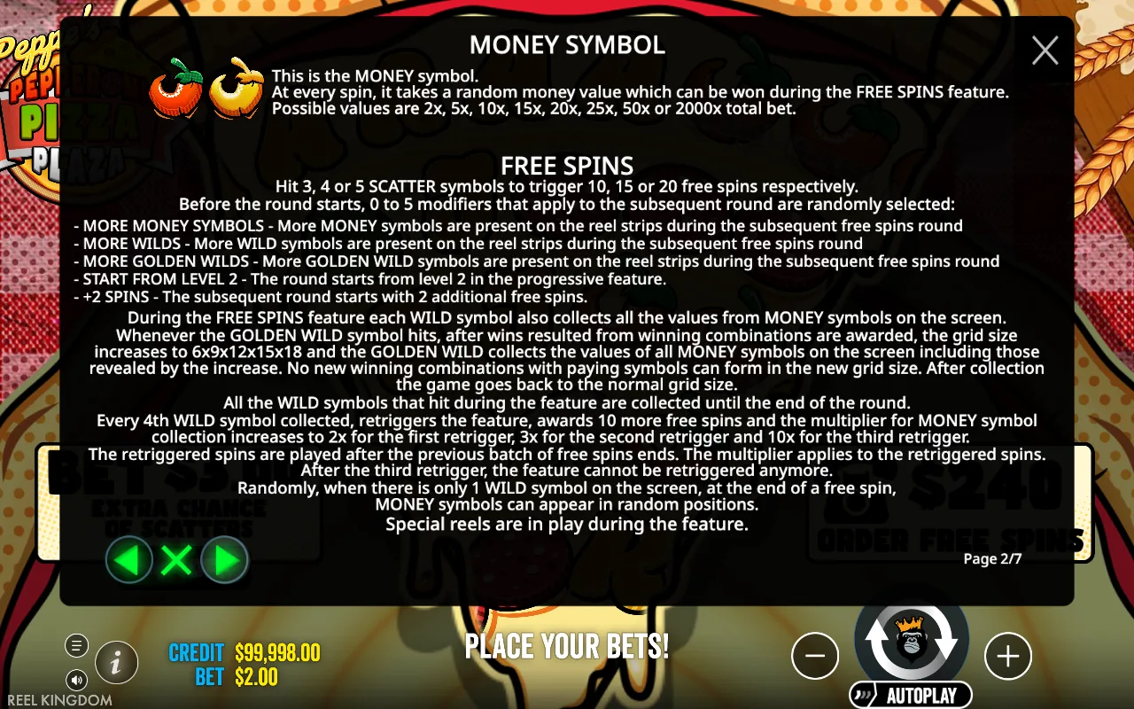 Free spins — Peppe's Pepperoni Pizza Plaza