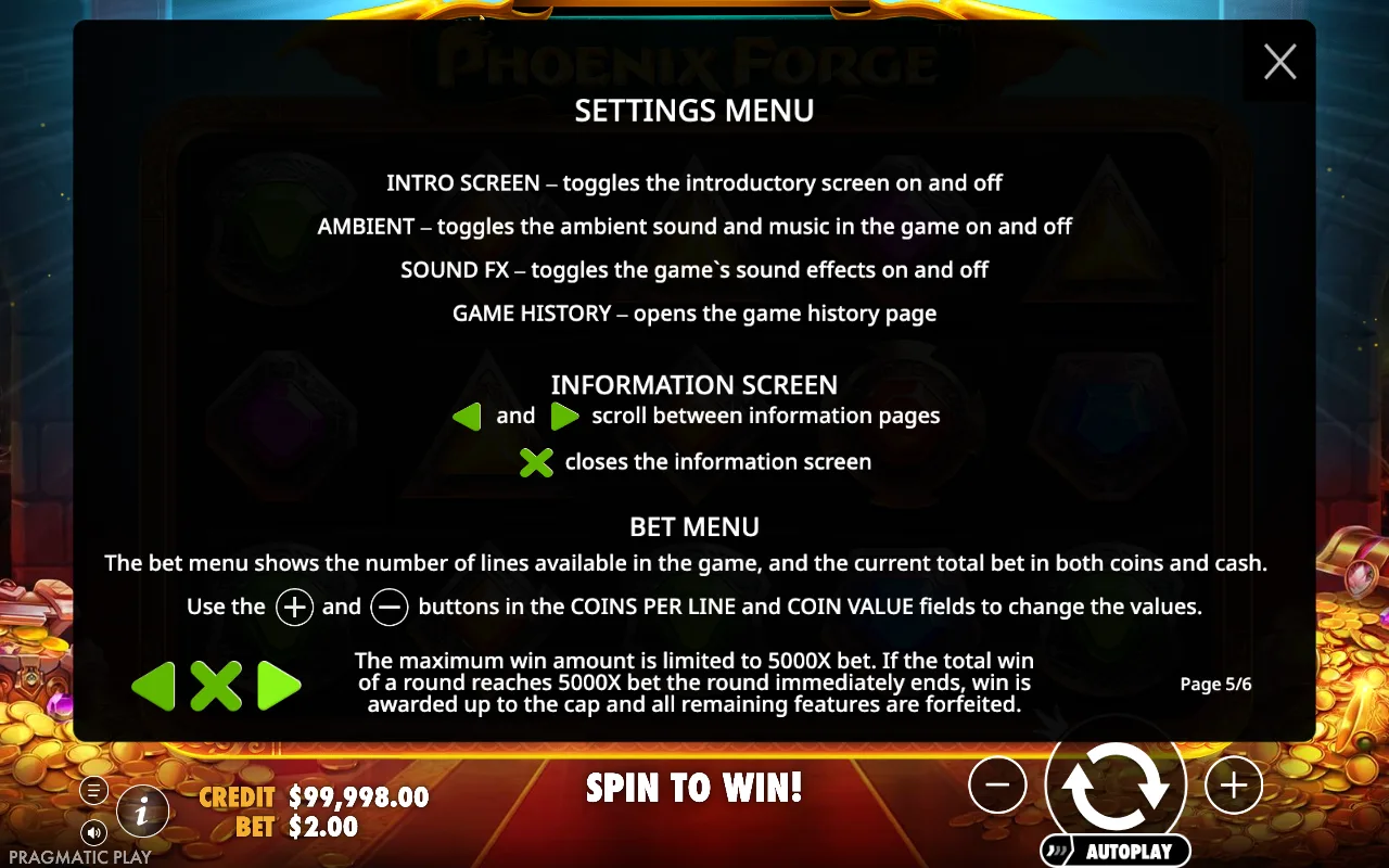Settings menu — Phoenix Forge
