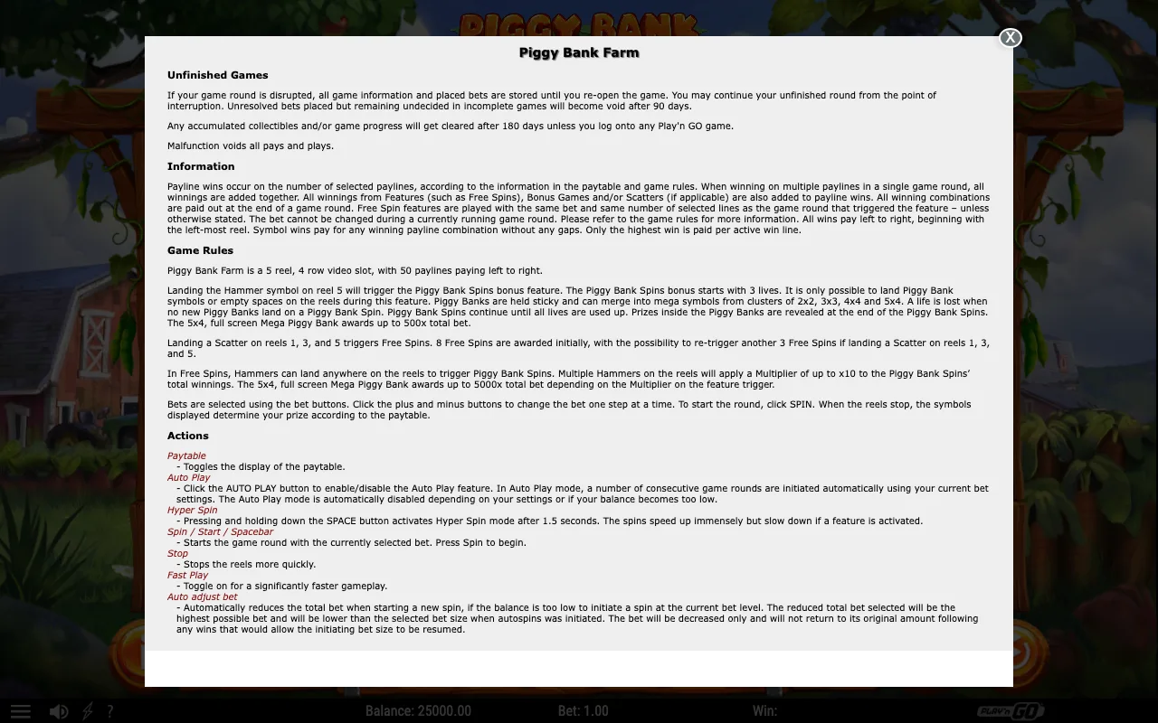 Game rules, page 1 — Piggy Bank Farm