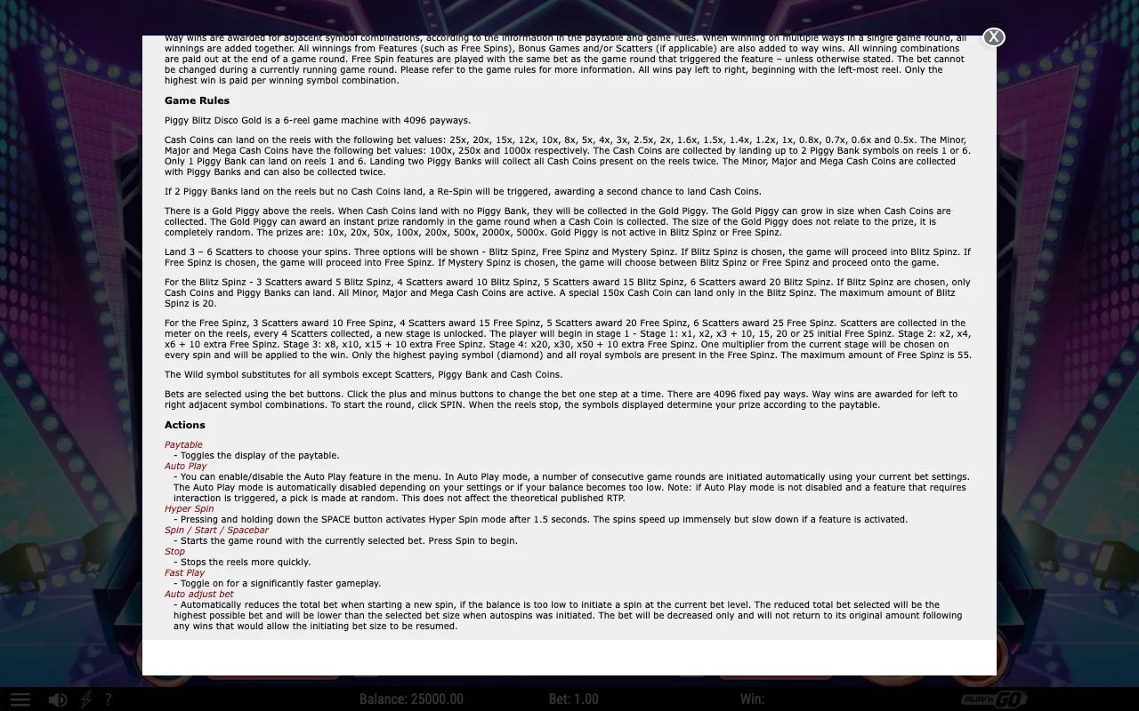 Game rules, page 2 — Piggy Blitz Disco Gold
