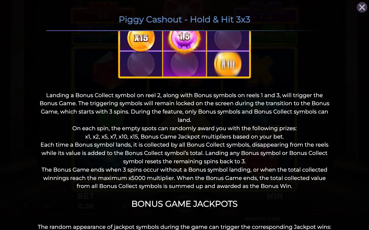 Game rules, page 2 — Piggy Cashout Holdhit 3x3