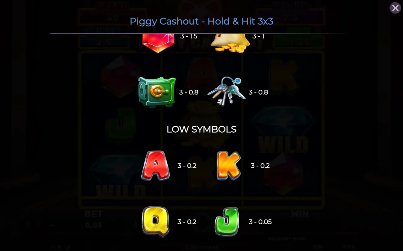 Low symbols — Piggy Cashout Holdhit 3x3