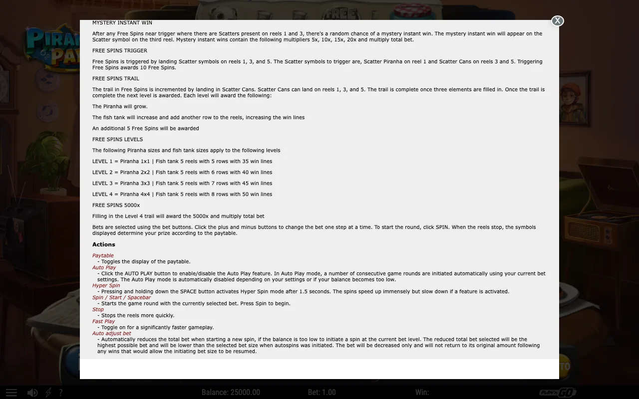 Game rules, page 2 — Piranha Pays