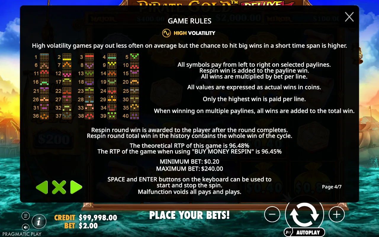 Game rules — Pirate Gold Deluxe