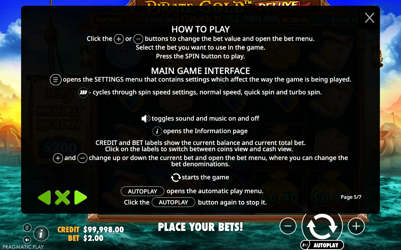How to play — Pirate Gold Deluxe