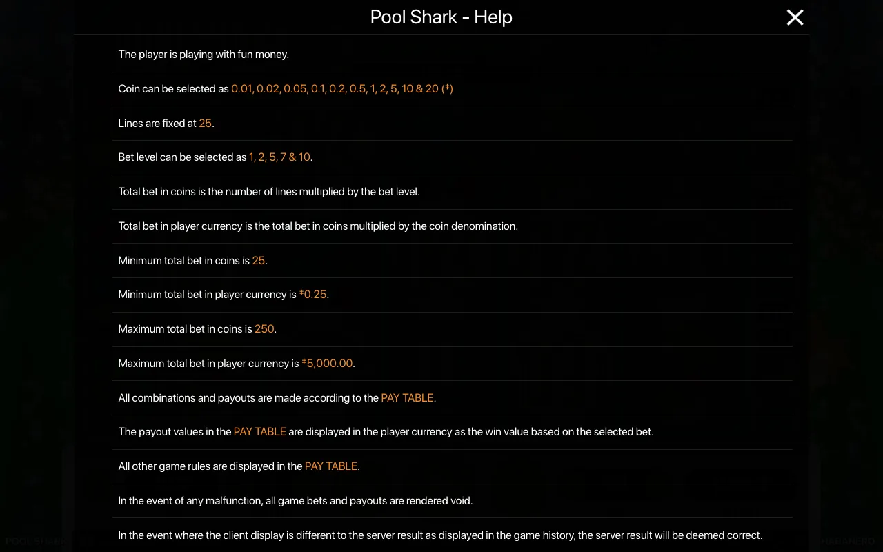 Game rules, page 1 — Pool Shark