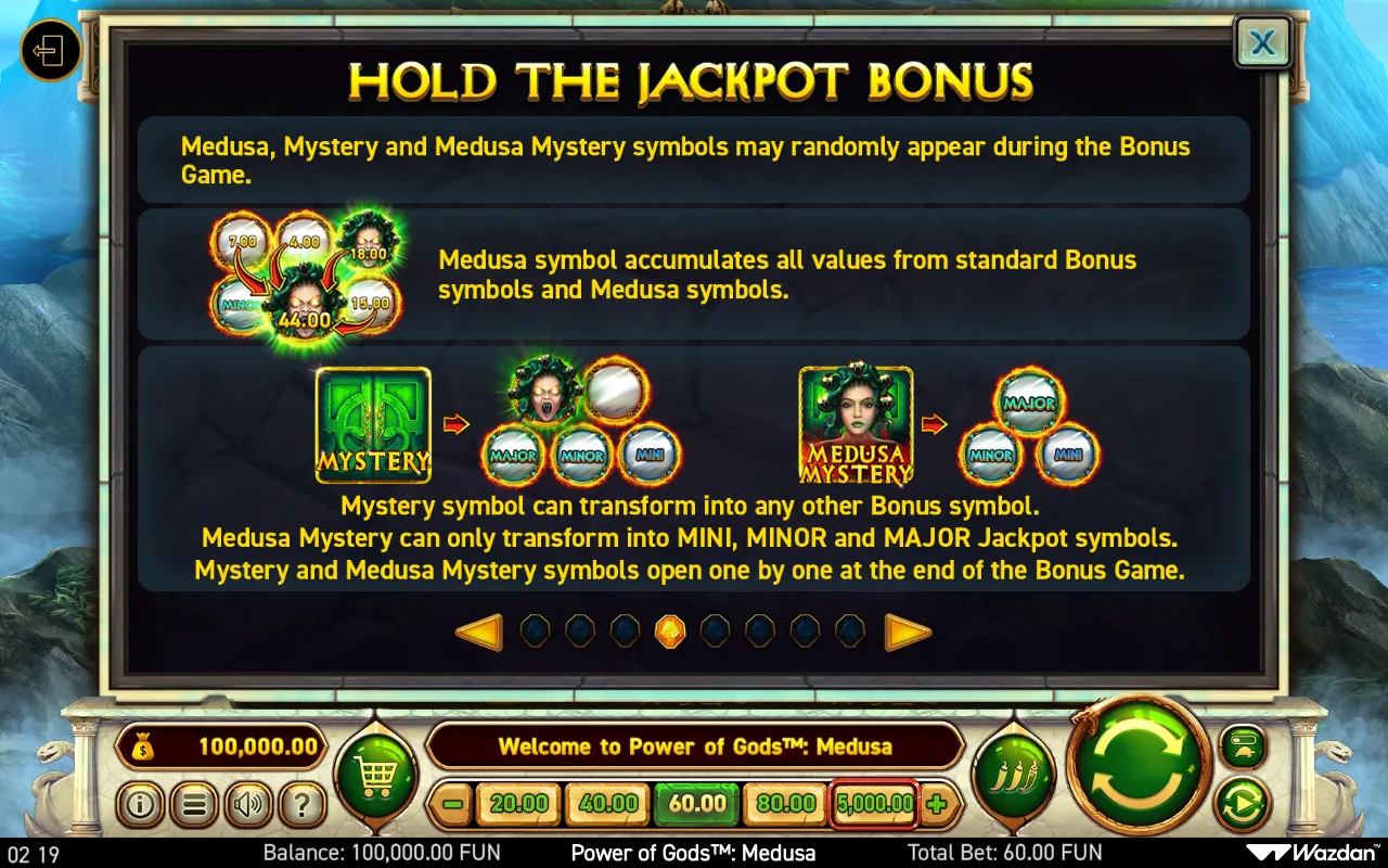 Hold the jackpot bonus — Power of Gods Medusa
