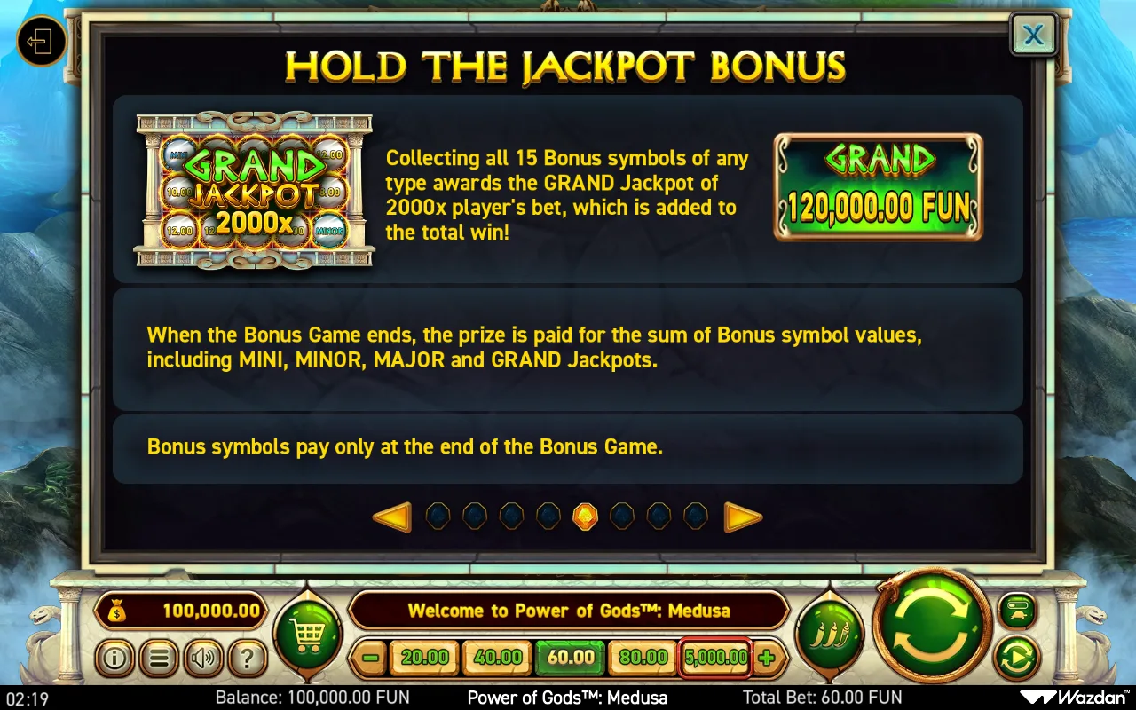 Hold the jackpot bonus — Power of Gods Medusa