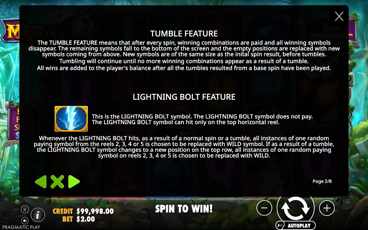 Tumble feature — Power of Merlin Megaways