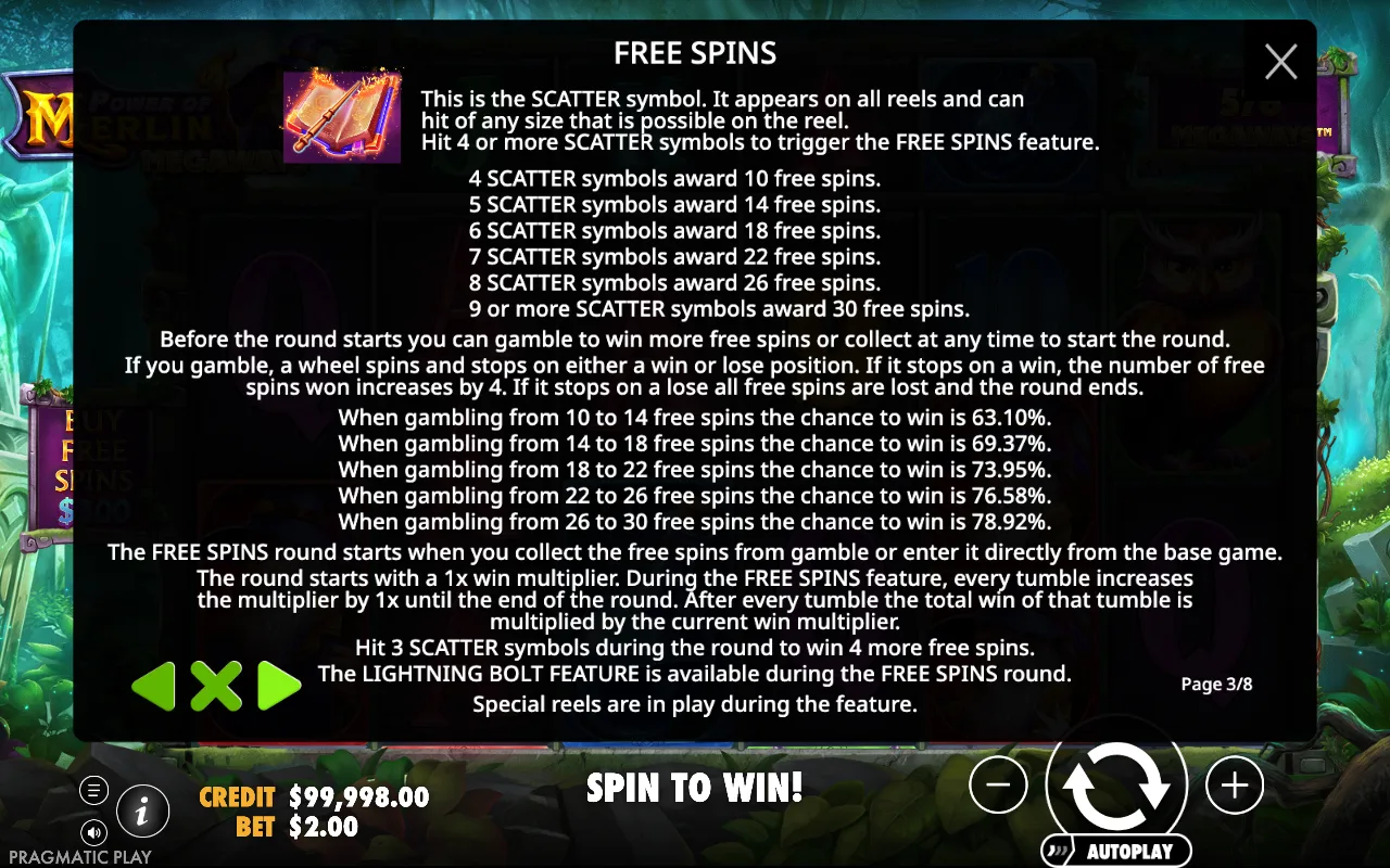 Game rules, page 3 — Power of Merlin Megaways