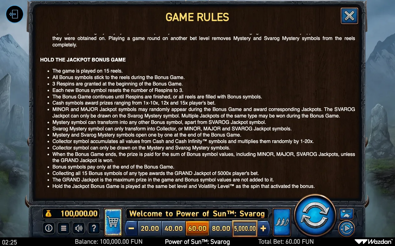 Hold the jackpot bonus game — Power of Sun Svarog