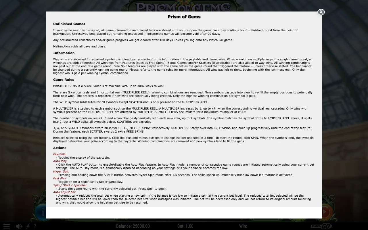 Game rules, page 1 — Prism of Gems