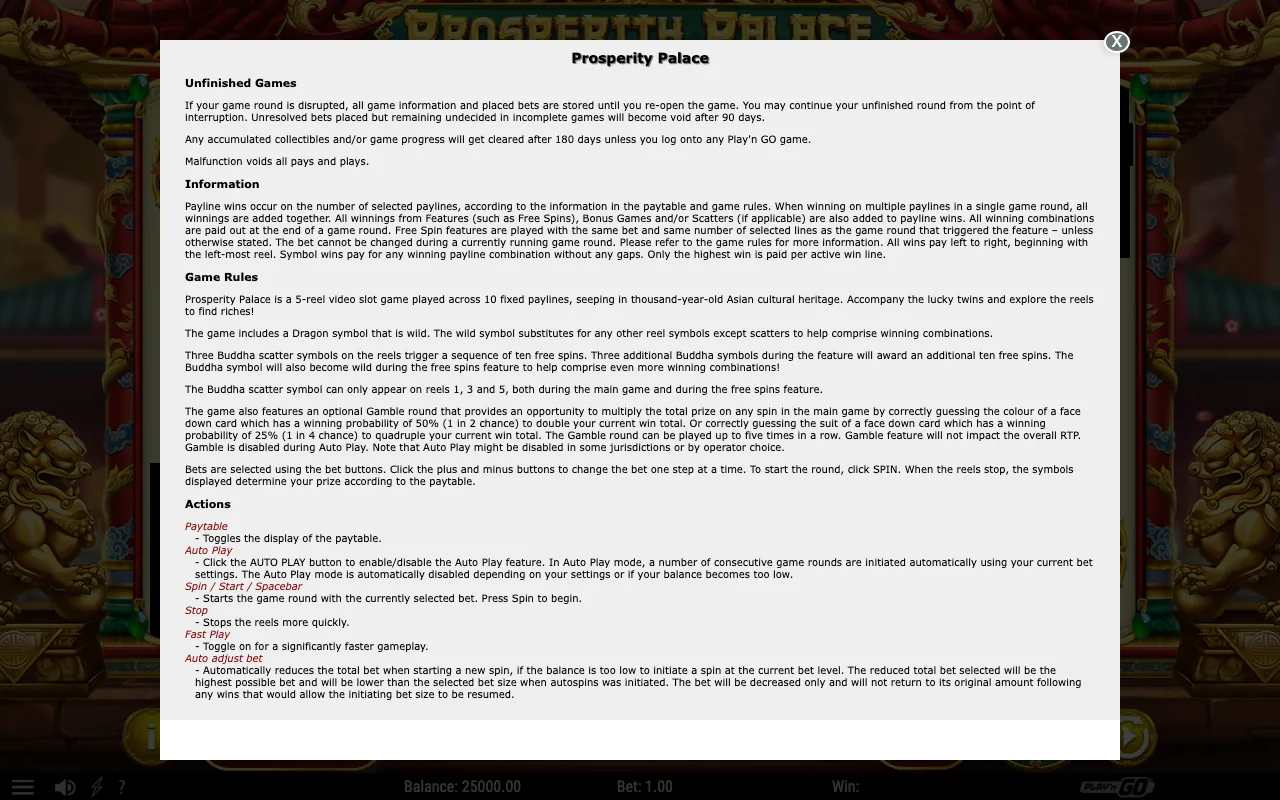 Game rules, page 1 — Prosperity Palace