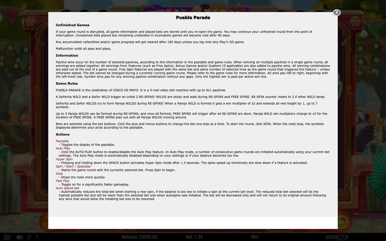 Game rules, page 1 — Puebla Parade