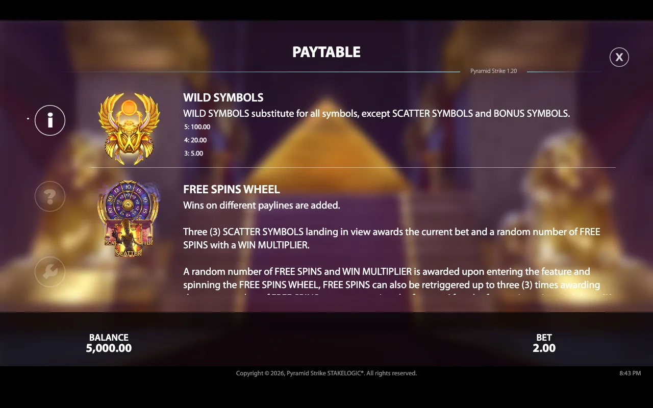 - paytable — Pyramid Strike